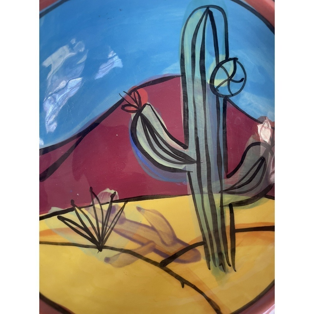Vintage Bowl Cactus Desert SIGNED KJ Hand Painted Stoneware Arizona - Picture 4 of 4